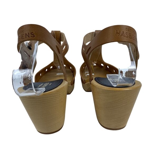 Swedish Hasbeens Women's Lacy Sandal Natural Leather Lime Wood Heels EU 37, US 7 - Picture 6 of 16